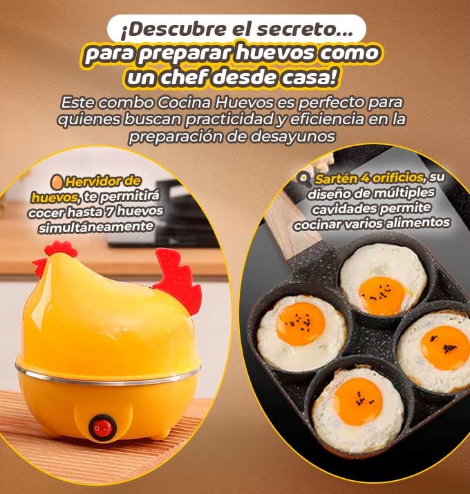 Combo Gallina huevera Hervidora + Sartén 4 compartimientos 🔥60% de Descuento🔥