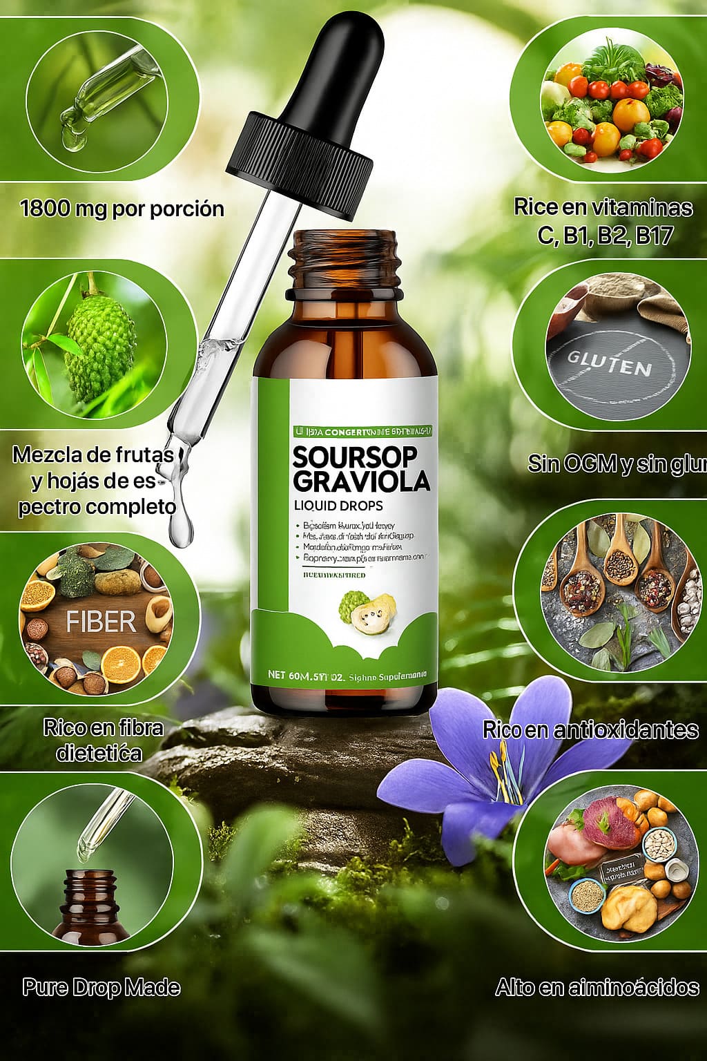 Gotas Para el cáncer y células cancerígenas de Guanábana Orgánico Oursop Graviola®