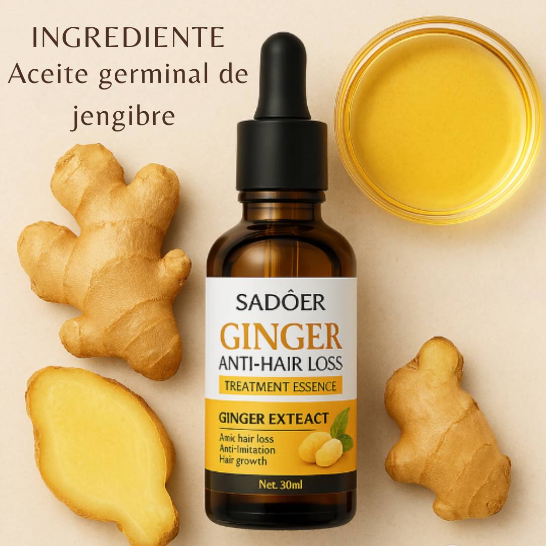 SERÚM DE JENGIBRE ANTICAIDA PARA CABELLO Y BARBA UNISEX CON 60% DESCUENTO OFERTA LIMITADA🔥