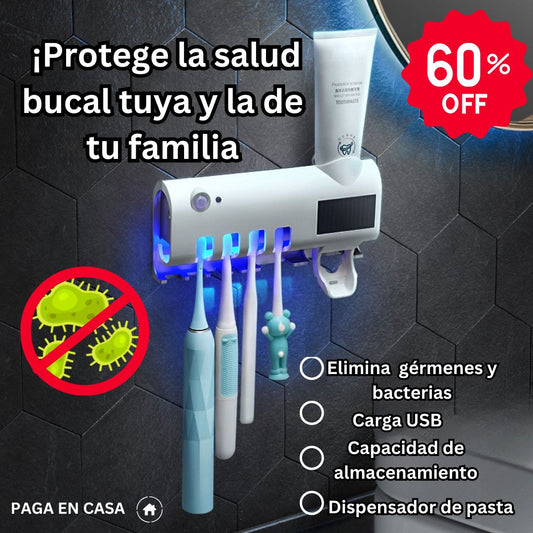PORTACEPILLOS Y ESTERILIZADOR CON FILTRO UV + DISPENSADOR - 3 EN 1