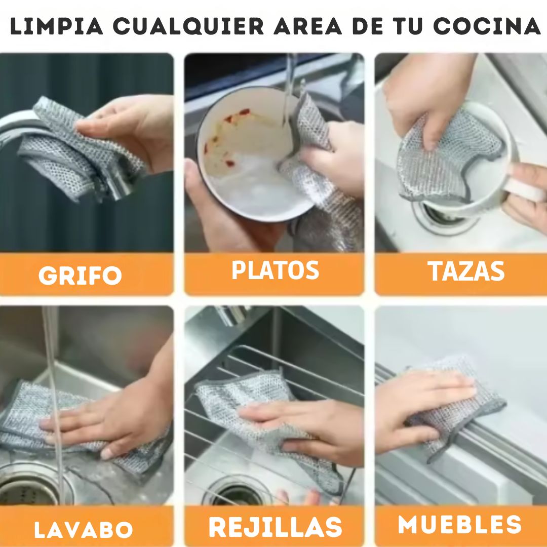 PAÑO DE LIMPIEZA MÁGICO DE ALAMBRE DE ACERO Y METAL DOBLE CARA PARA COCINA🔥
