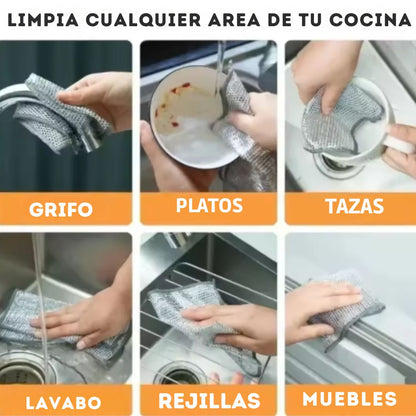 PAÑO DE LIMPIEZA MÁGICO DE ALAMBRE DE ACERO Y METAL DOBLE CARA PARA COCINA🔥