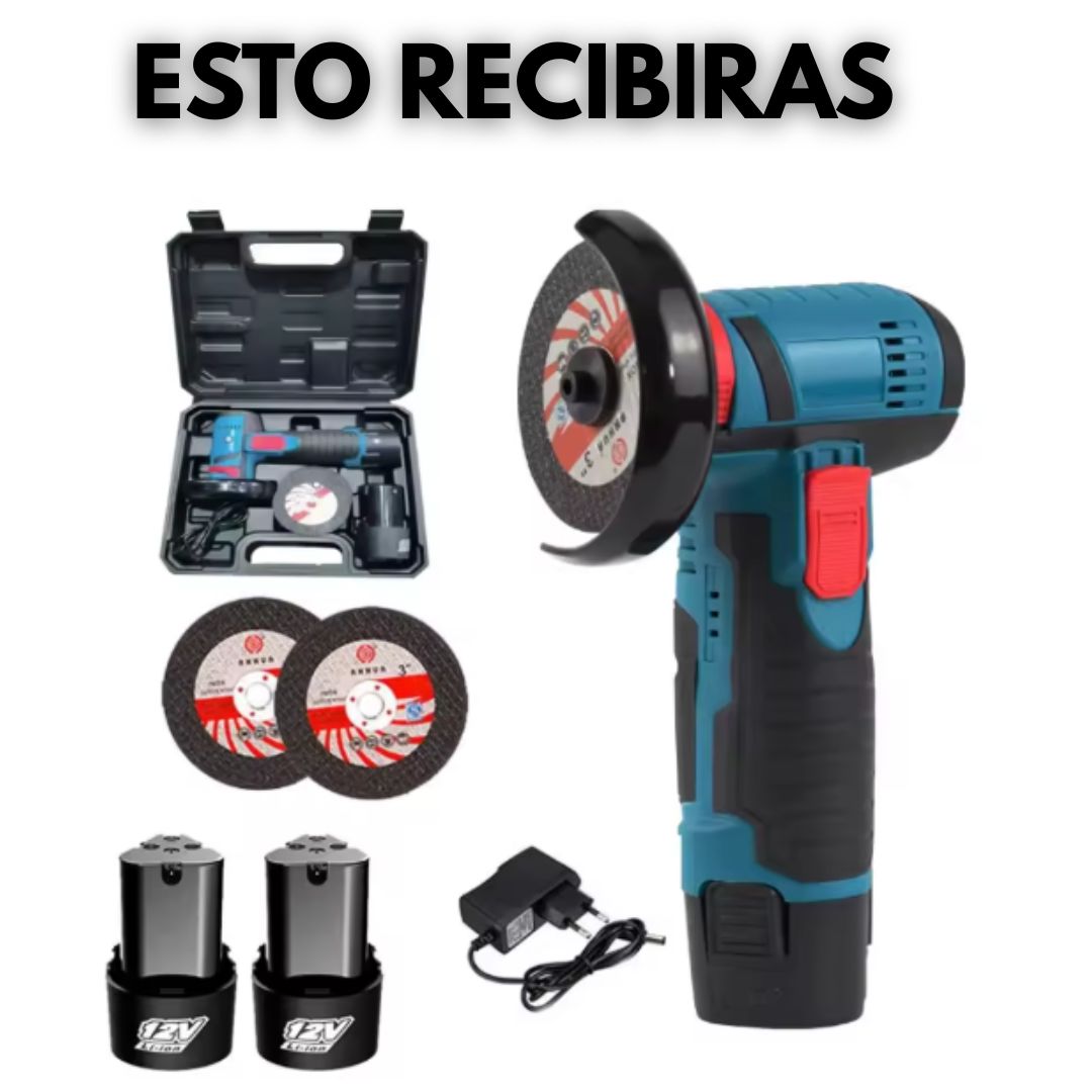 Amoladora Esmeril Inalámbrico TRAXION® Con Maletín - 2 Baterías 12V  🎁Te Obsequiamos 2 Discos De Corte🔥OFERTA  60% DESCUENTO🔥