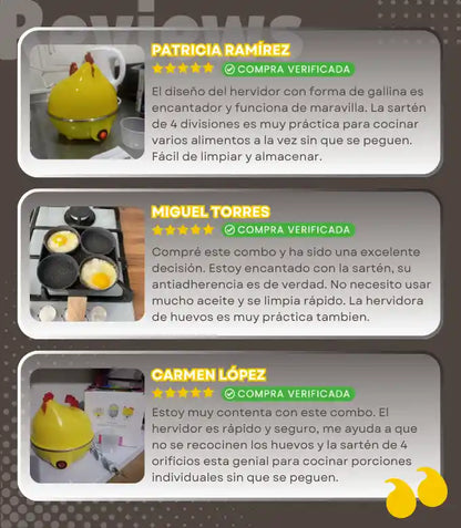 Combo Gallina huevera Hervidora + Sartén 4 compartimientos 🔥60% de Descuento🔥