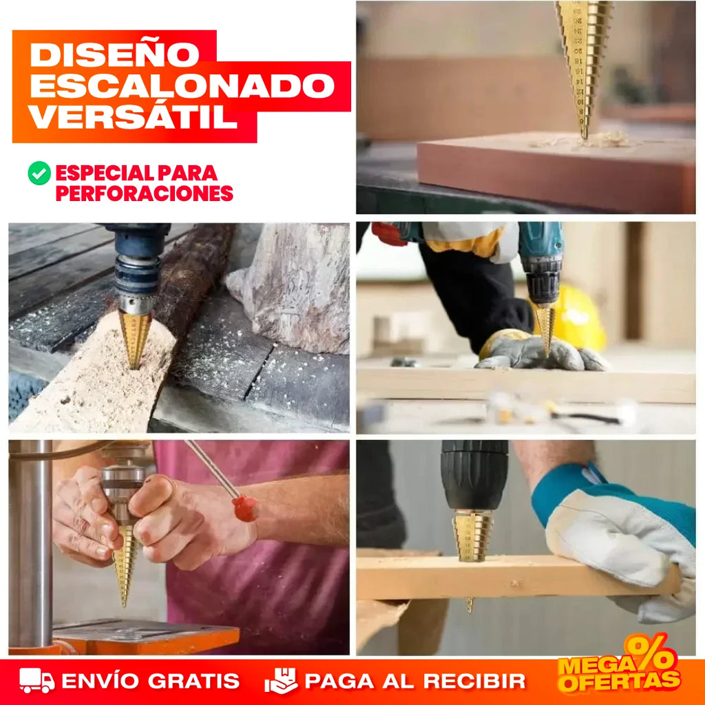 TITAN® JUEGO DE 6 BROCAS ESCALONADAS DE TITANIO PARA TRABAJOS RUDOS 🎁Compra 4 y lleva 2 brocas de regalo🎁
