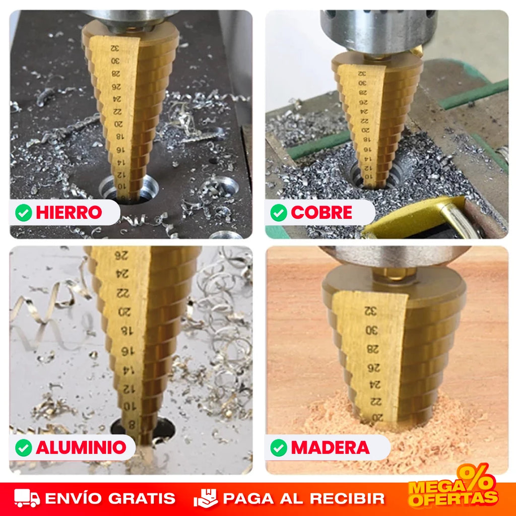 TITAN® JUEGO DE 6 BROCAS ESCALONADAS DE TITANIO PARA TRABAJOS RUDOS 🎁Compra 4 y lleva 2 brocas de regalo🎁