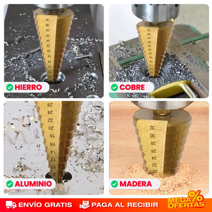 TITAN® JUEGO DE 6 BROCAS ESCALONADAS DE TITANIO PARA TRABAJOS RUDOS 🎁Compra 4 y lleva 2 brocas de regalo🎁