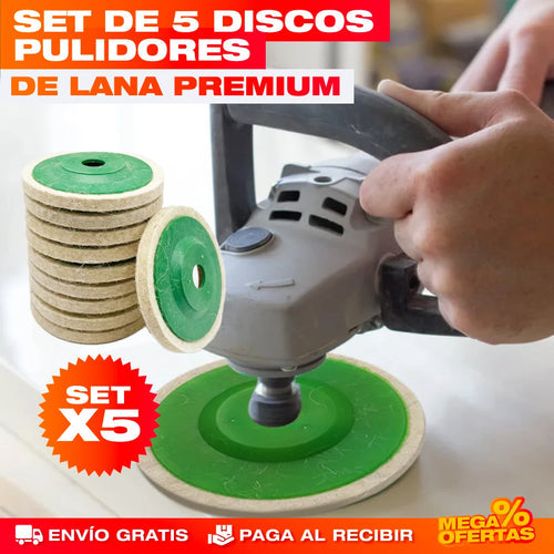 SET DE 5 DISCOS PULIDORES DE LANA  Con 60% Descuento🔥