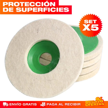 SET DE 5 DISCOS PULIDORES DE LANA  Con 60% Descuento🔥