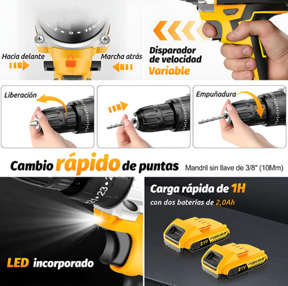 Kit Taladro Inalámbrico y Herramientas METAL PREMIUM® 118 Piezas 🔥Toda la potencia y herramientas en un solo kit🔥