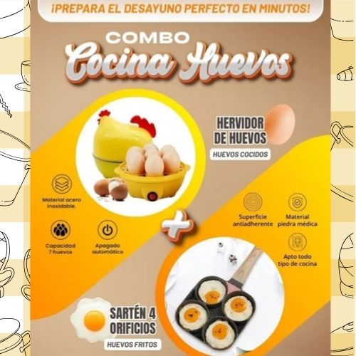 Combo Gallina huevera Hervidora + Sartén 4 compartimientos 🔥60% de Descuento🔥